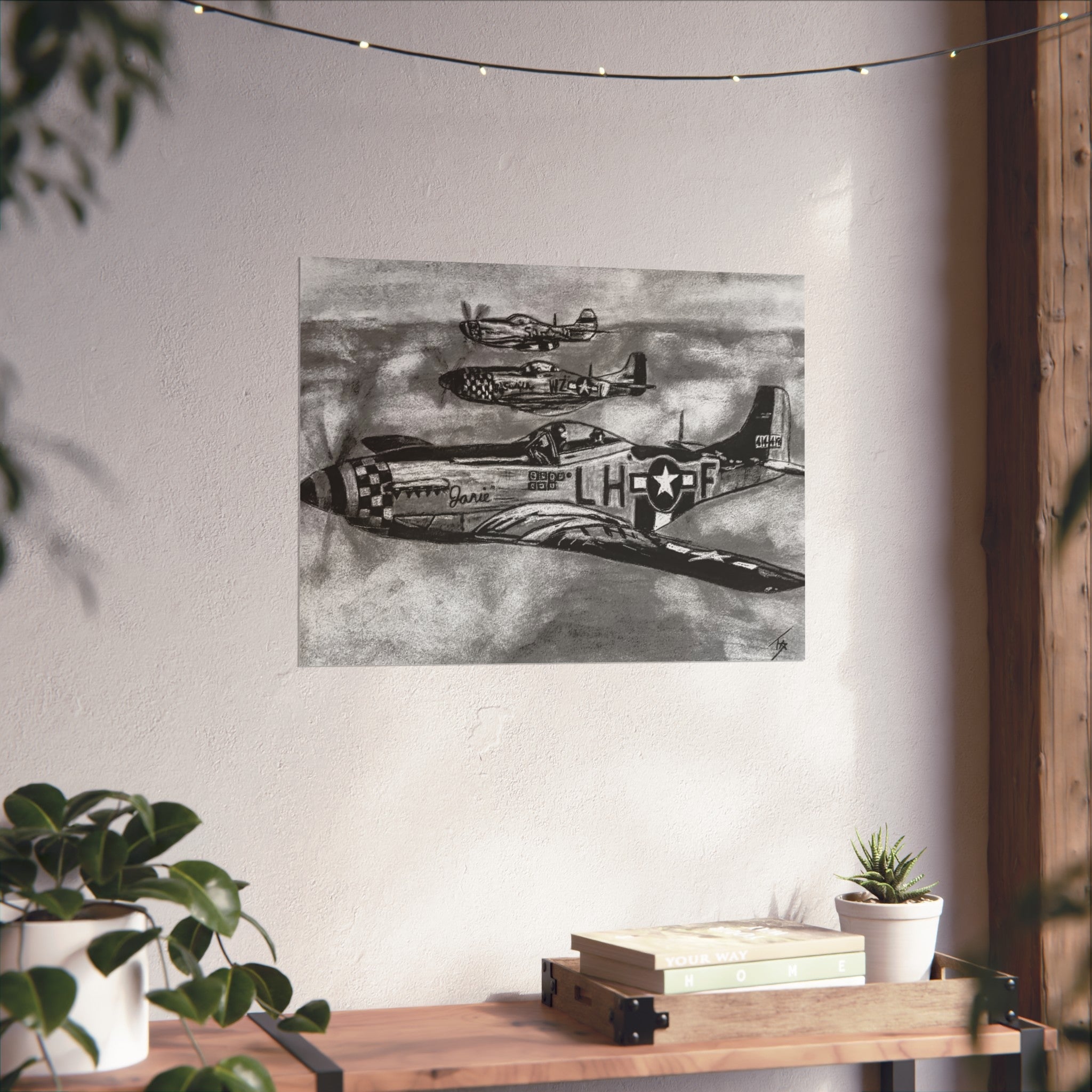 P-51 Mustang Formation- Open Edition Print - Charcoal Drawing