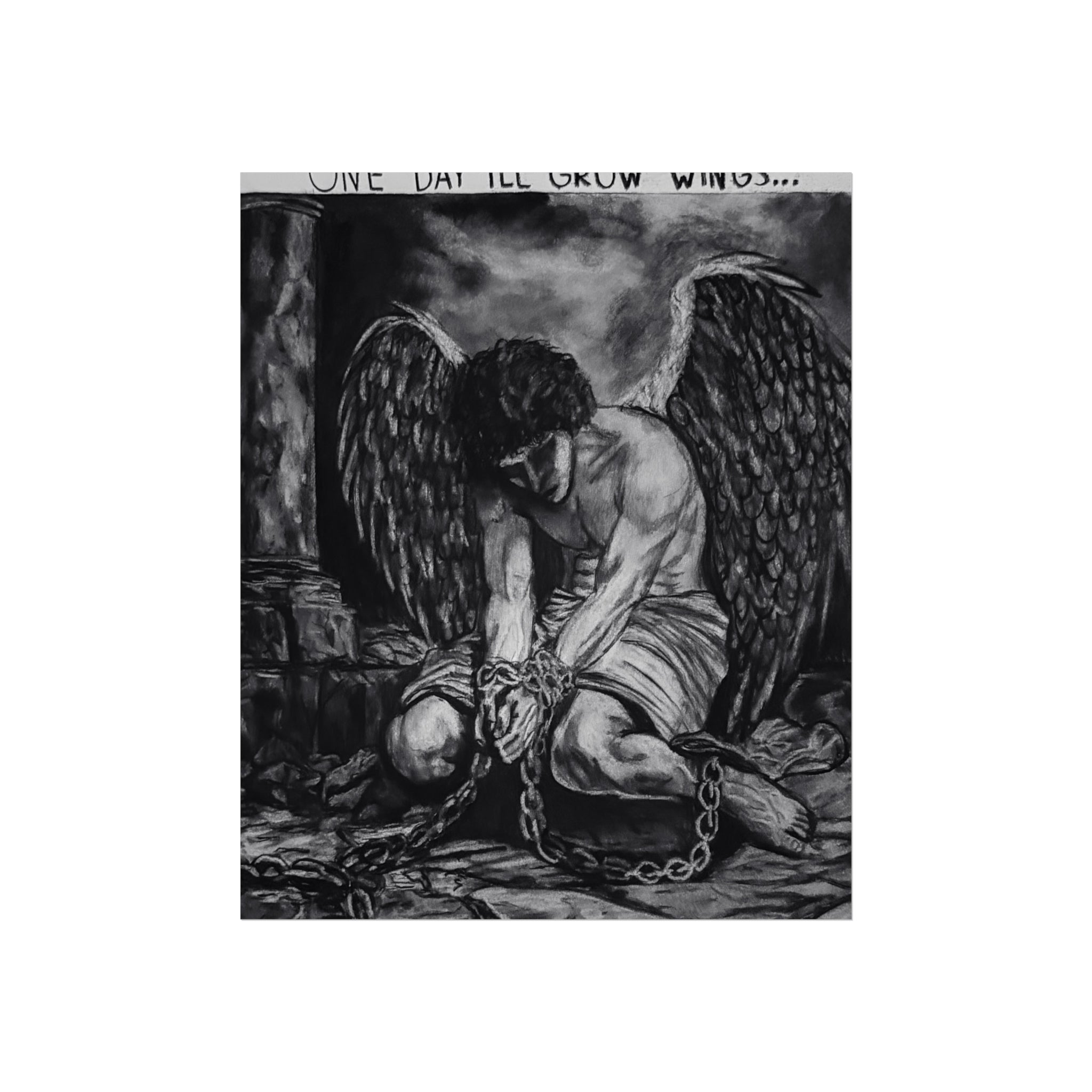 “One Day I’ll Grow Wings” Angel - Open Edition Print - Charcoal Drawing