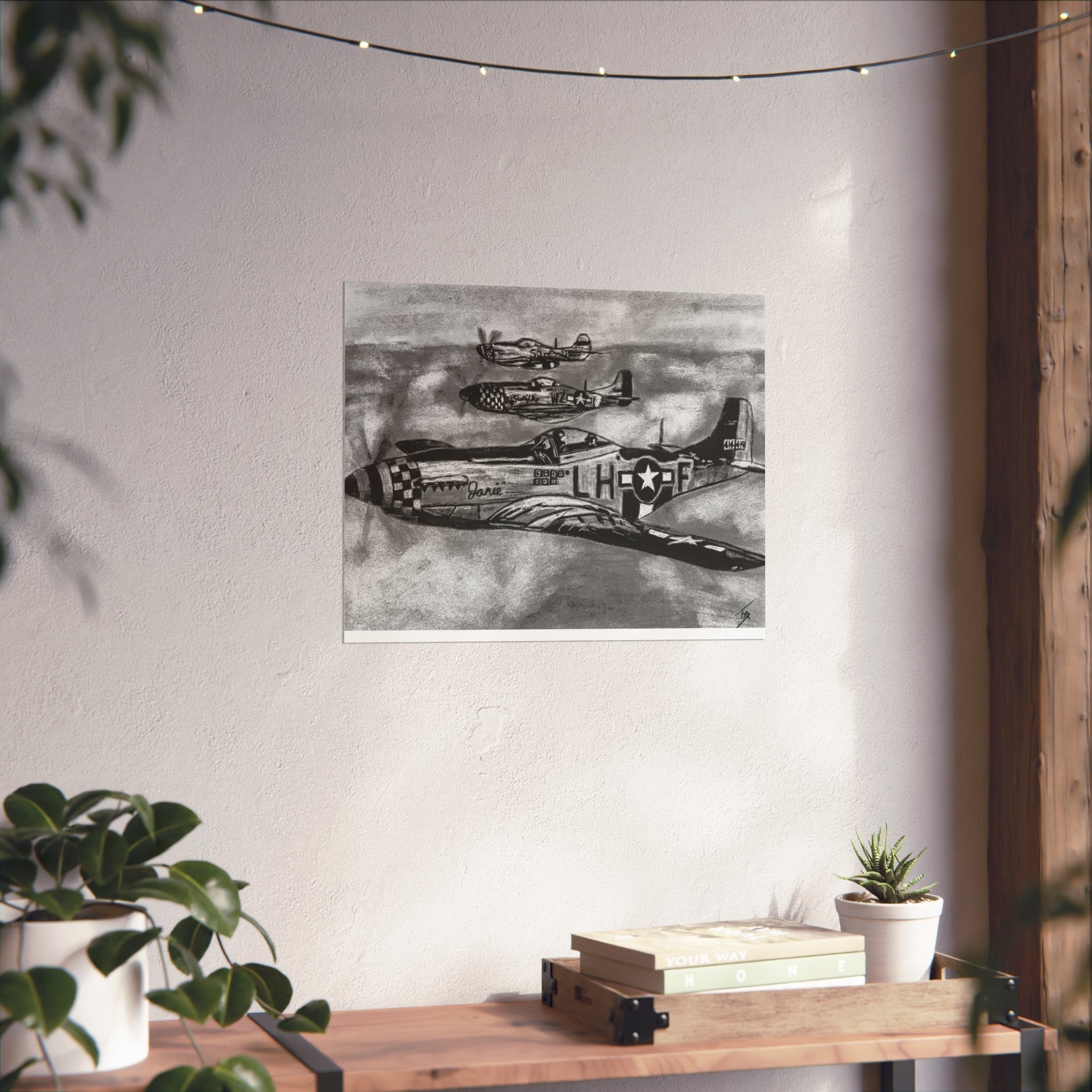 P-51 Mustang Formation- Open Edition Print - Charcoal Drawing
