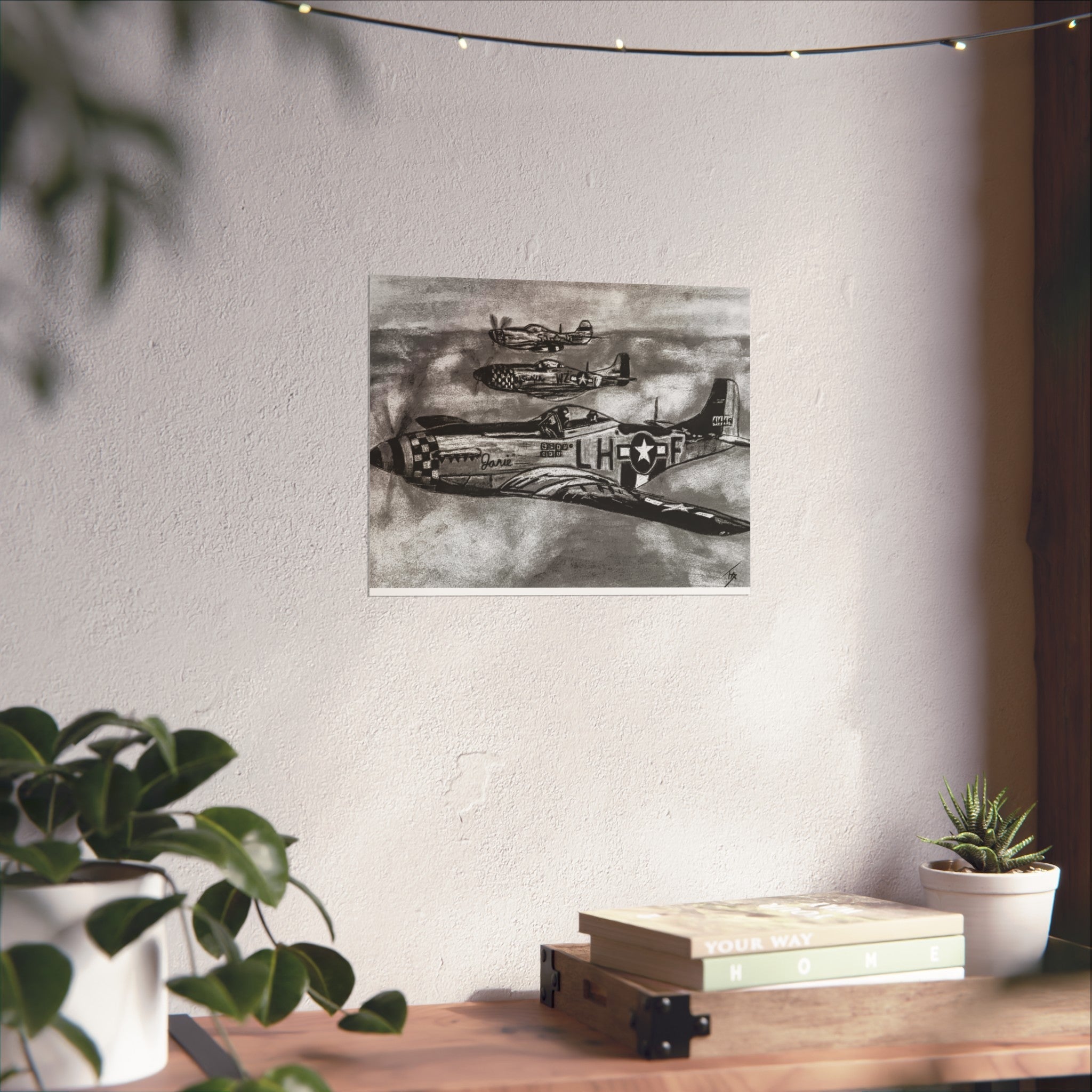 P-51 Mustang Formation- Open Edition Print - Charcoal Drawing