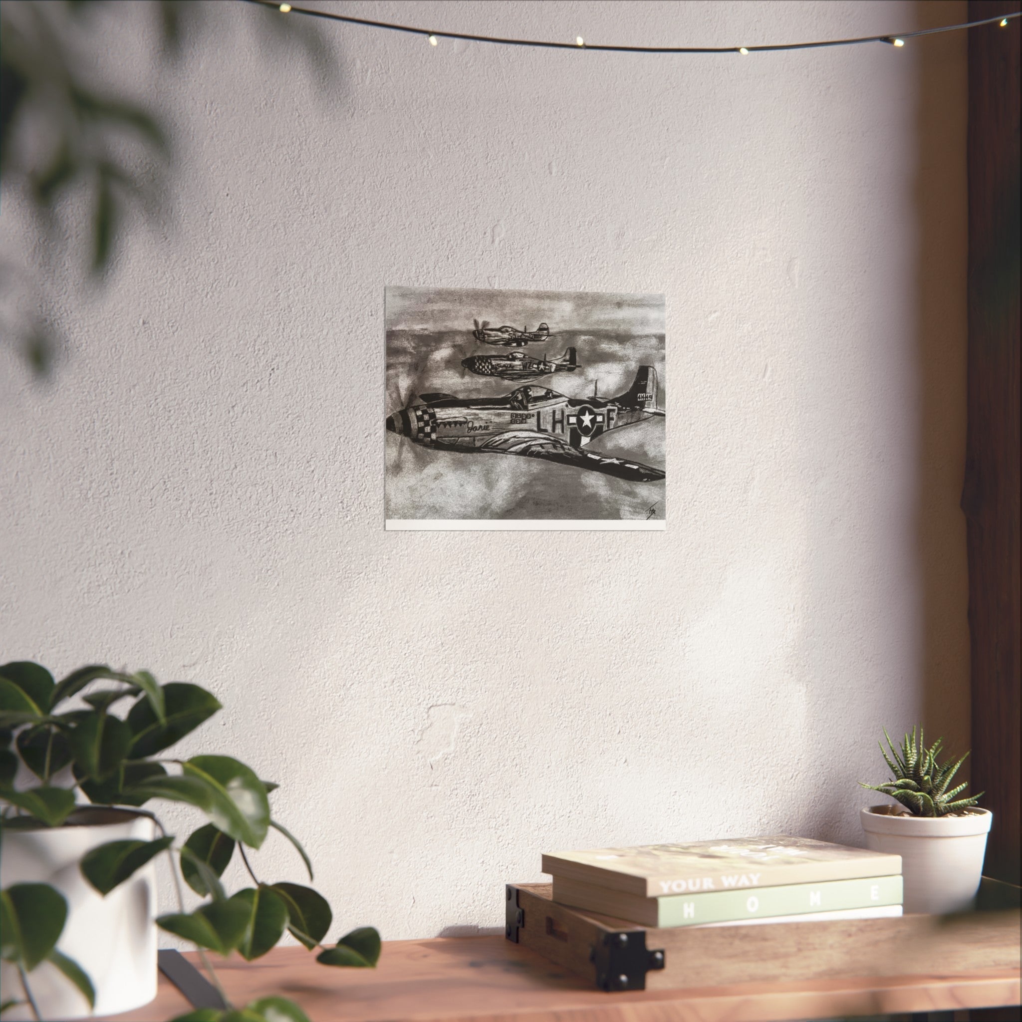 P-51 Mustang Formation- Open Edition Print - Charcoal Drawing